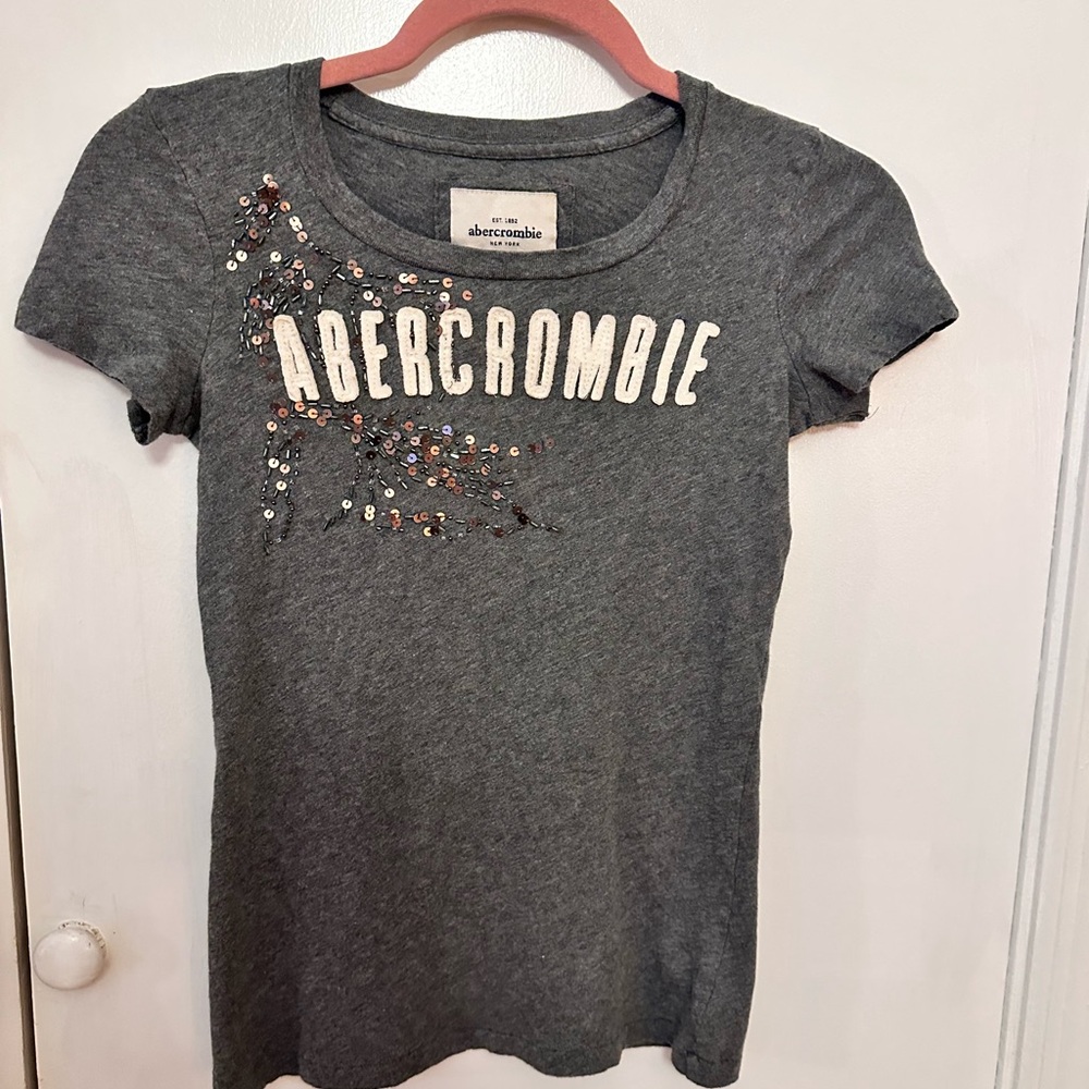 Abercrombie & Fitch Gray Tee with Sequin Accents